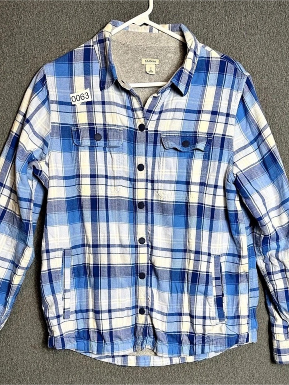L.L.Bean Women'Small Fleece-Lined Flannel Shirt, Snap-Front Plaid Blue & White S